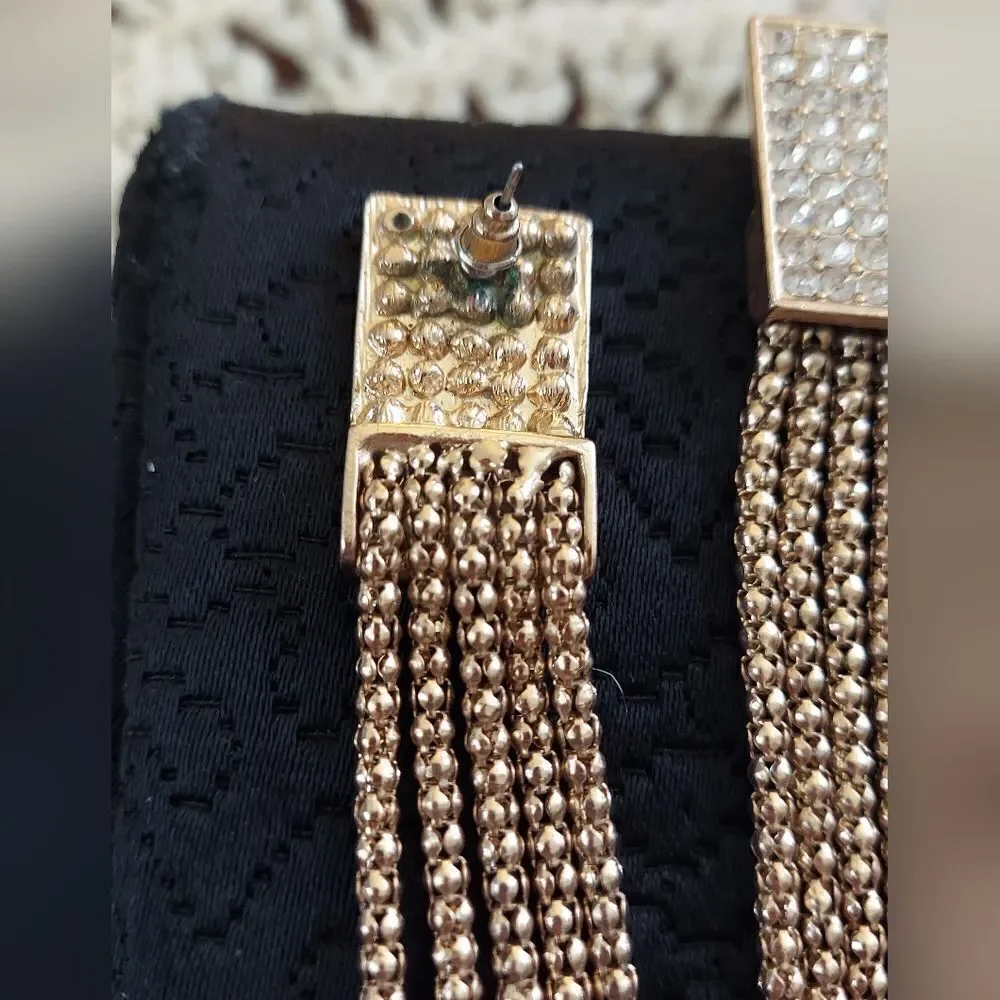 Dramatic Gold Rhinestone & Chain Dangle Earrings - Picture 4 of 5